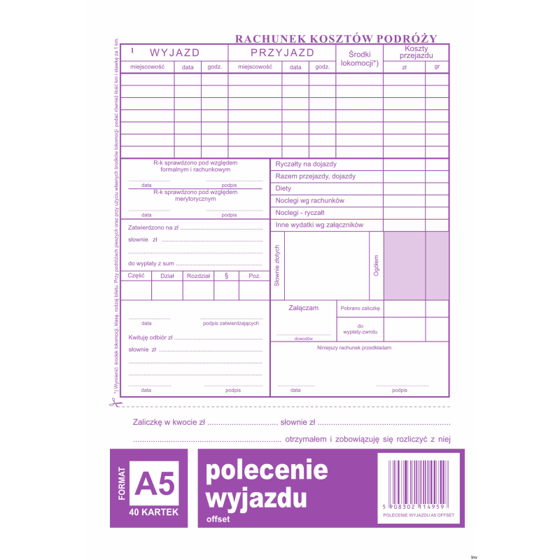 505-3 Polecenie wyjazdu służbowego MICHALCZYK&PROKOP A5 40 kartek
