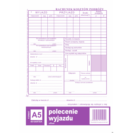 505-3 Polecenie wyjazdu służbowego MICHALCZYK&PROKOP A5 40 kartek