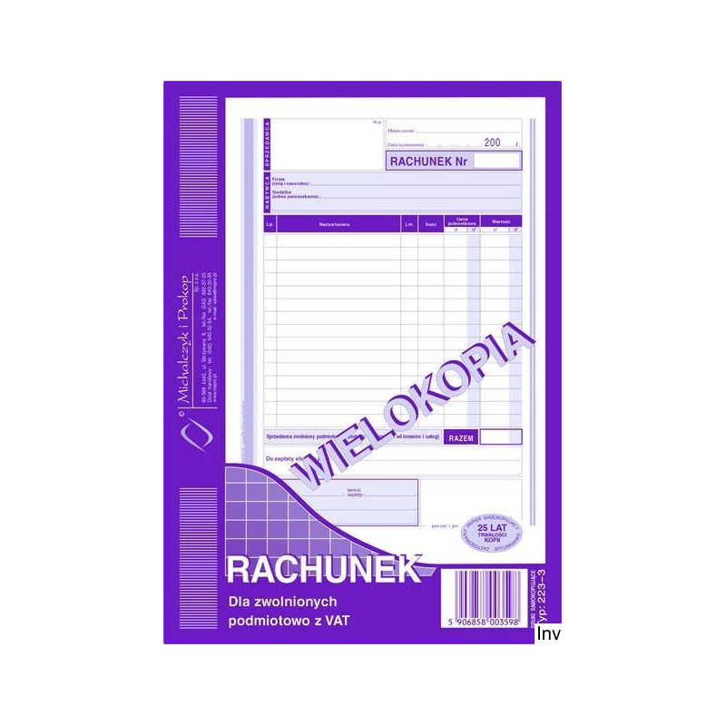 Rachunek DOTTS dla zwolnionych podmiotowo z VAT A5, 80 kartek wielokopia