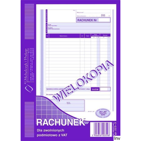 Rachunek DOTTS dla zwolnionych podmiotowo z VAT A5, 80 kartek wielokopia