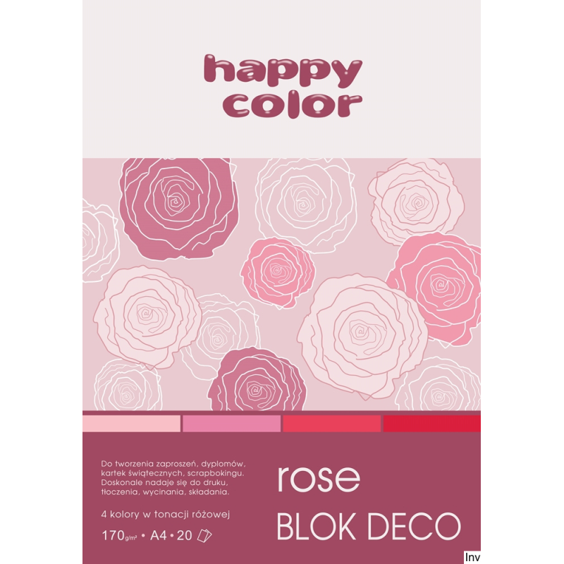 Blok papieru Deco Rose A4 170g 20 arkuszy 4 kolory różowo-czerwone Happy Color