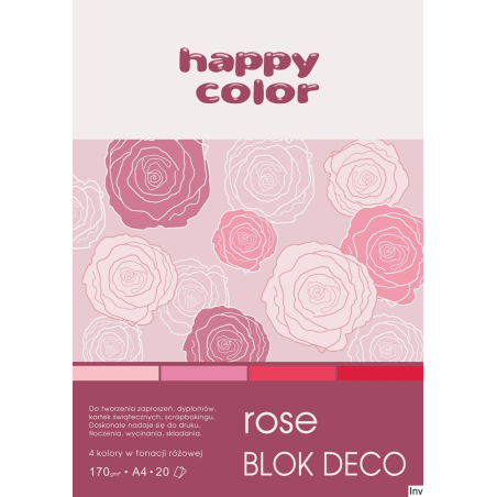 Blok papieru Deco Rose A4 170g 20 arkuszy 4 kolory różowo-czerwone Happy Color