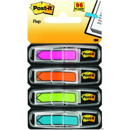 Zakładki indeksujące Post-It 3M, 12x43mm, strzałka, 96 sztuk, mix kolorów neonowy