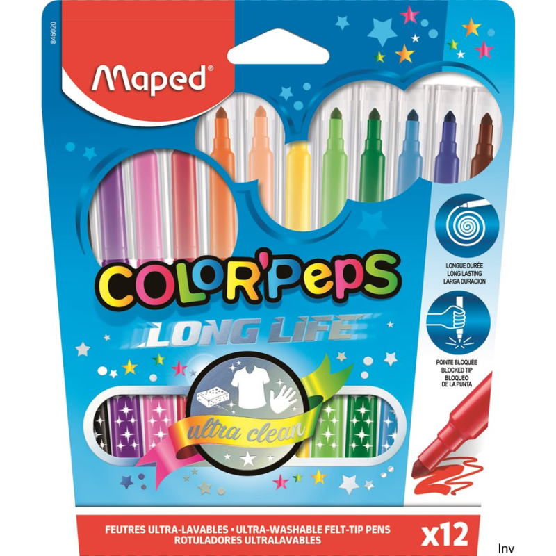 Flamastry Maped COLORPEPS 12 kolorów w kartonowym etui z trójkątnym uchwytem