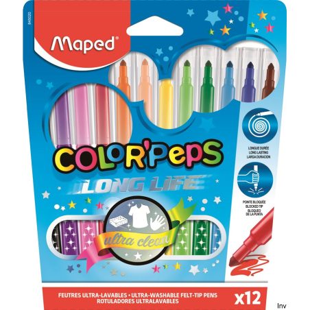 Flamastry Maped COLORPEPS 12 kolorów w kartonowym etui z trójkątnym uchwytem