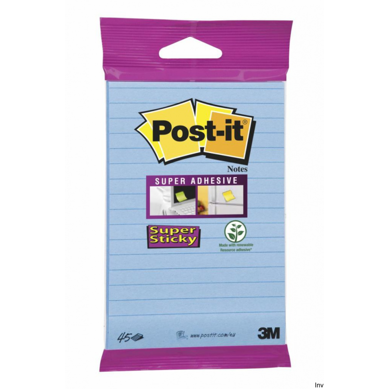 Bloczek samoprzylepny Post-It 152x102mm, 45 sztuk, niebieski, super sticky