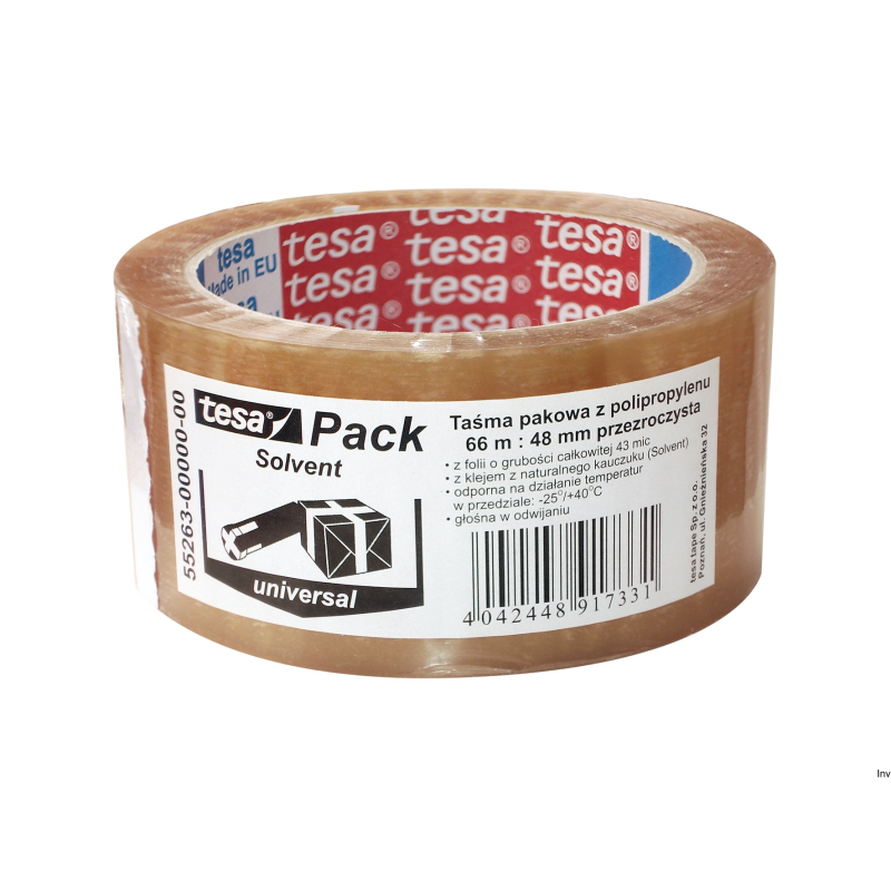 Taśma pakowa TESA STANDARD SOLVENT 66m x 48mm transparentna do pakowania przesyłek