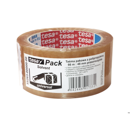 Taśma pakowa TESA STANDARD SOLVENT 66m x 48mm transparentna do pakowania przesyłek