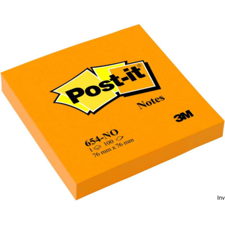 Bloczek samoprzylepny Post-It 3M, 76x76mm, 1x100 sztuk, jaskrawy pomarańczowy