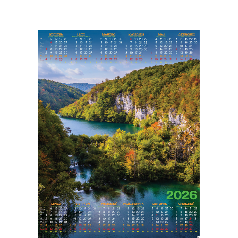 Kalendarz Plakatowy B1 67x98 cm papier kreda 170 g z kolorowymi listwami TELEGRAPH