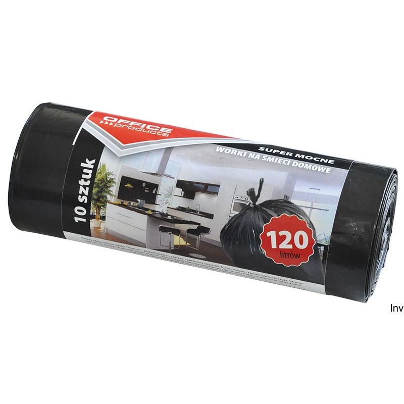 Worki na śmieci domowe Office Product, mocne LDPE, 120l, 10 sztuk, czarne, 66x109 cm