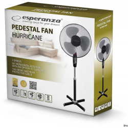 Wentylator stojący Esperanza EHF001WE HURRICANE biało-szary 40cm z automatyczną rotacją i zabezpieczeniem przed przegrzaniem