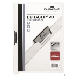 Skoroszyt DURABLE DURACLIP Original 30 A4 biały 2200-02 z metalowym klipsem do dokumentów bez dziurkowania
