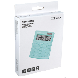 Kalkulator biurowy CITIZEN SDC-812NRGRE, 12-cyfrowy, zielony, 127x105mm, zasilanie słoneczne i bateryjne