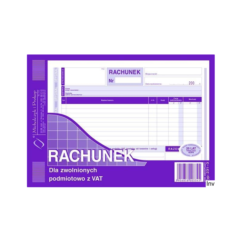 Rachunek DOTTS A5 dla zwolnionych podmiotowo z VAT, 80 kartek