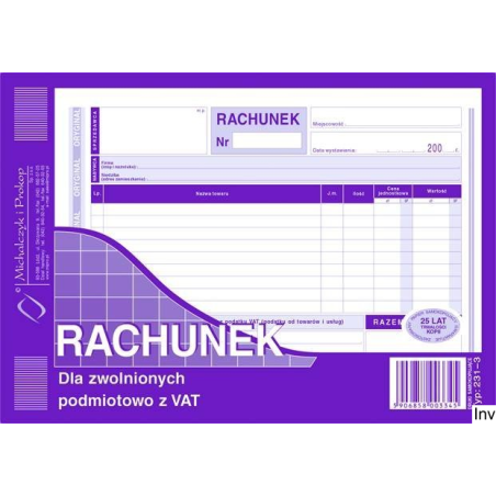 Rachunek DOTTS A5 dla zwolnionych podmiotowo z VAT, 80 kartek