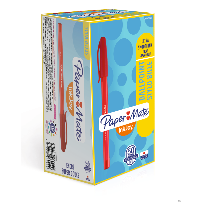 Długopis Paper Mate INKJOY 100 CAP M czerwony z zatyczką, 1 mm, gładkie pisanie, szybkoschnący tusz