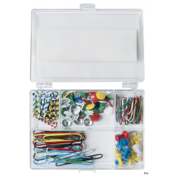 Zestaw biurowy Office Products 135 sztuk: pinezki tablicowe i spinacze w organizerze