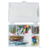 Zestaw biurowy Office Products 135 sztuk: pinezki tablicowe i spinacze w organizerze