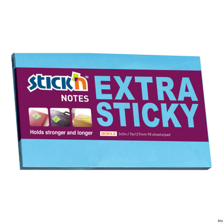 Notes samoprzylepny EXTRA STICKY 76x127 mm niebieski neon 90 kartek