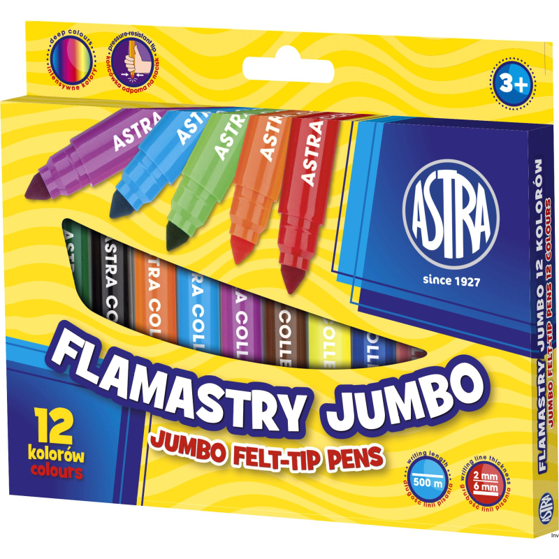 Flamastry Astra jumbo 12 kolorów z wentylowaną skuwką