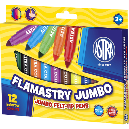 Flamastry Astra jumbo 12 kolorów z wentylowaną skuwką