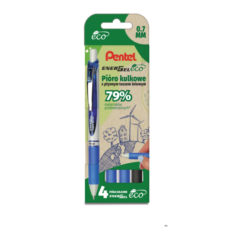 Pióro kulkowe PENTEL ENERGEL ECO komplet 4 sztuk BL77E-ST4ACCCPL