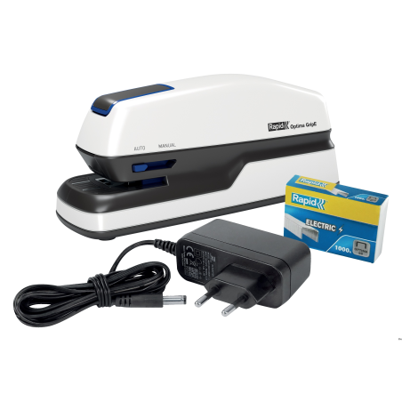 Rapid Zszywacz elektryczny Optima Grip 2102349 srebrno-czarny do 20 kartek, zasilany baterią lub zasilaczem