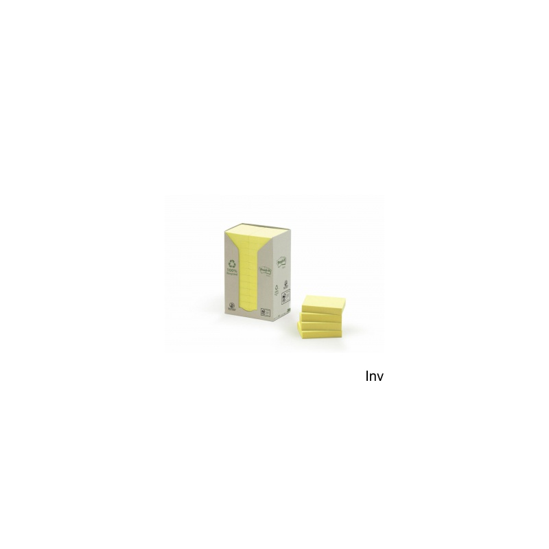 Bloczek samoprzylepny ekologiczny POST-IT, 38x51 mm, 80 gsm, żółty, 24 sztuki