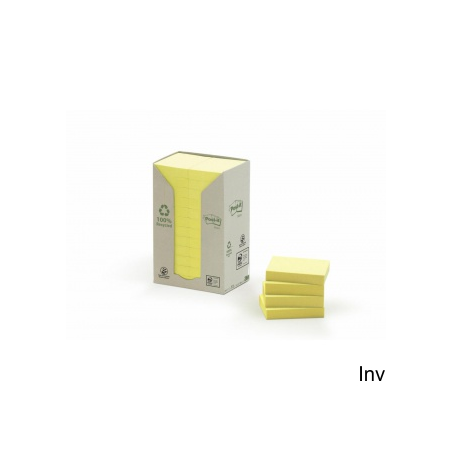 Bloczek samoprzylepny ekologiczny POST-IT, 38x51 mm, 80 gsm, żółty, 24 sztuki