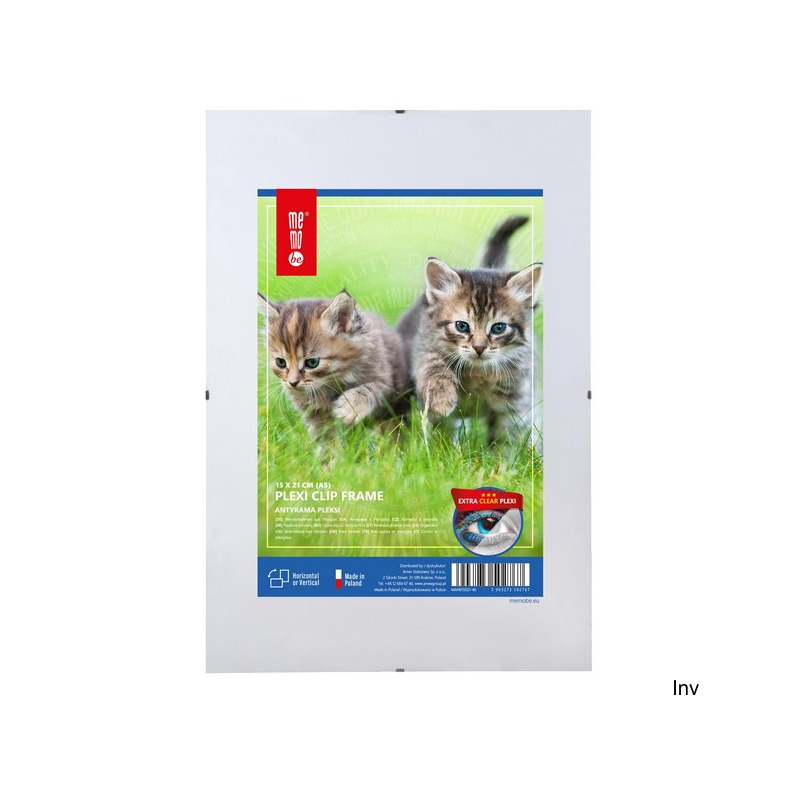 Antyrama plexi A5 150x210 mm Memobe z folią ochronną, białe boki, do zdjęć i plakatów