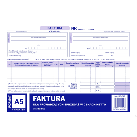 Faktura VAT netto A5 oryginał + kopia Michalczyk i Prokop