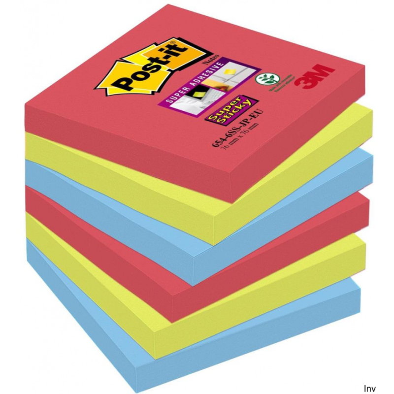 Post-It 3M Bloczek samoprzylepny Super Sticky 76x76mm, 6x90 sztuk, paleta Bora Bora