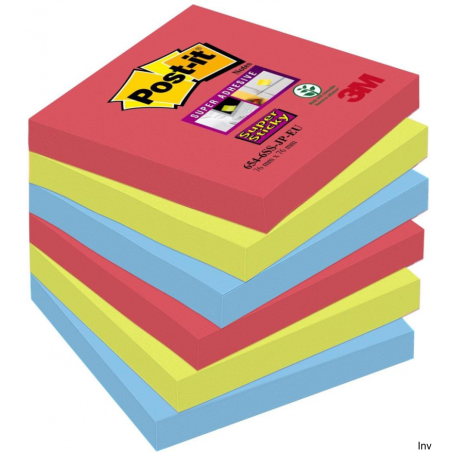 Post-It 3M Bloczek samoprzylepny Super Sticky 76x76mm, 6x90 sztuk, paleta Bora Bora