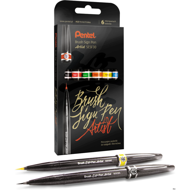 Pędzelki do kaligrafii i liternictwa Pentel 6 sztuk, ultra precyzyjne, grubość linii 0,5-5 mm
