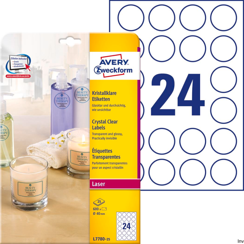 Etykiety przezroczyste Avery Zweckform L7780-25 Q40 A4 25 arkuszy do druku laserowego