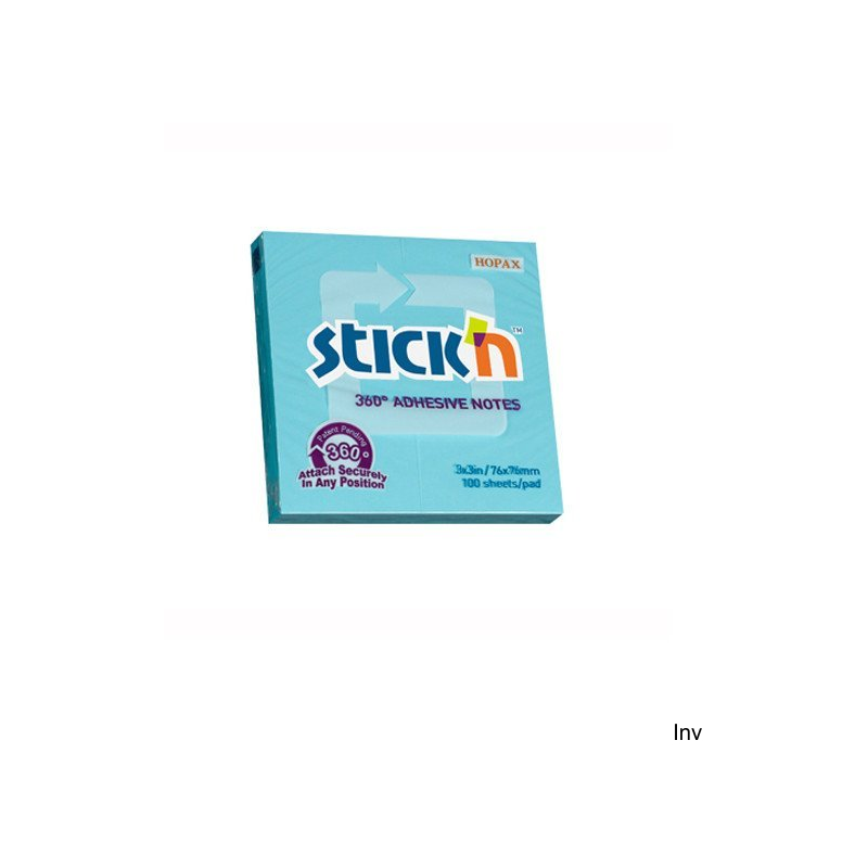 Bloczek samoprzylepny StickN 76x76 mm niebieski 360 stopni 21553