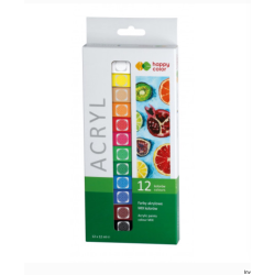 Farba akrylowa Happy Color zestaw 12 kolorów 12 ml do malowania na drewnie, papierze, szkle, metalu i tkaninach