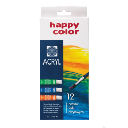 Farba akrylowa Happy Color zestaw 12 kolorów 12 ml do malowania na drewnie, papierze, szkle, metalu i tkaninach