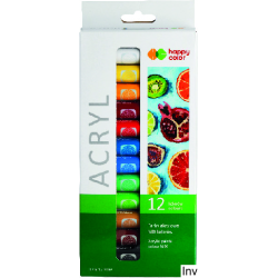 Farba akrylowa Happy Color zestaw 12 kolorów 12 ml do malowania na drewnie, papierze, szkle, metalu i tkaninach