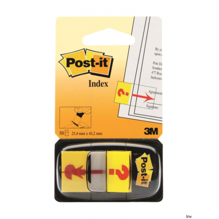 Zakładki indeksujące Post-It 3M z nadrukiem znaku zapytania, 25,4x43,2mm, żółto-czerwone, 50 sztuk