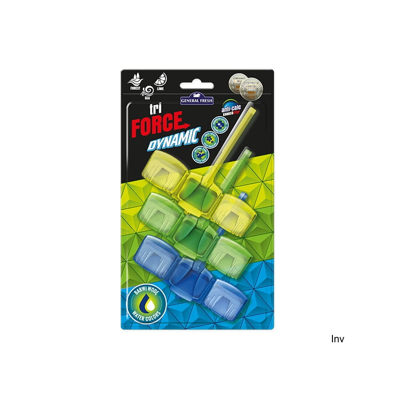 Kostka do WC zawieszka 3x45g TRIO-FORCE DYNAMIK cytryna, morze, las General Fresh