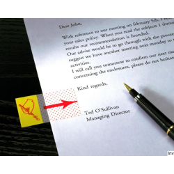 Zakładki indeksujące Post-It 3M z nadrukiem ręki i ołówka, żółto-czerwone, 25,4x43,2mm, 50 sztuk