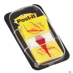 Zakładki indeksujące Post-It 3M z nadrukiem ręki i ołówka, żółto-czerwone, 25,4x43,2mm, 50 sztuk