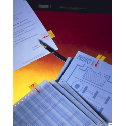 Zakładki indeksujące Post-It 3M z nadrukiem ręki i ołówka, żółto-czerwone, 25,4x43,2mm, 50 sztuk