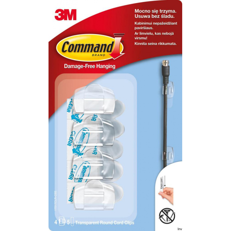 Uchwyty do kabli Command 3M, małe, transparentne, 4 sztuki