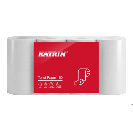 Papier toaletowy Katrin Plus 160, 8 rolek, biały, 2-warstwowy, do użytku w hotelach