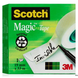 Taśma biurowa Scotch Magic 19mm x 33m, matowa, 3 sztuki z dyspenserem C-38 czarnym GRATIS