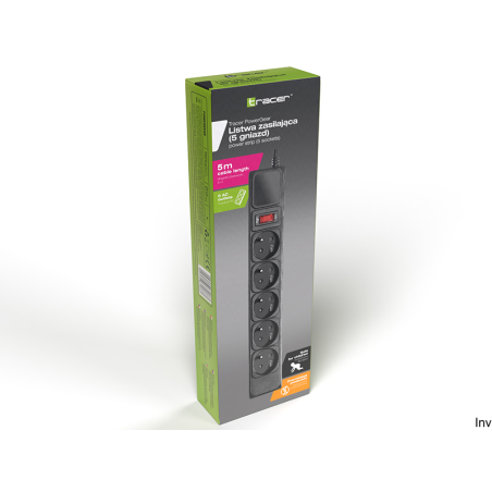 Listwa Tracer PowerPatrol czarna 5m z 5 gniazdami i systemem blokad mechanicznych