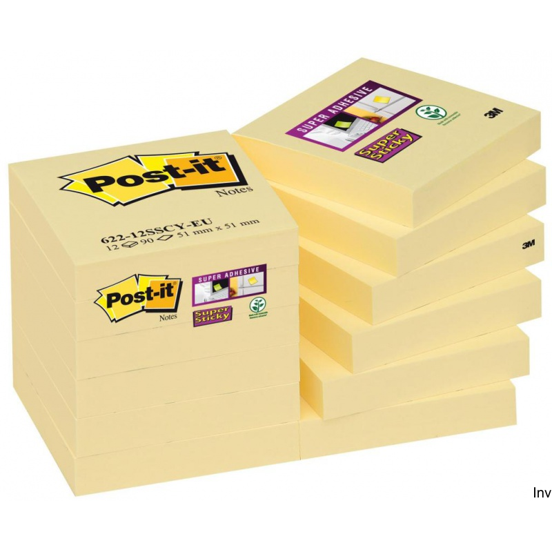 Post-It 3M Bloczek samoprzylepny Super Sticky 46,7x46,7 mm, żółty, 12x90 sztuk